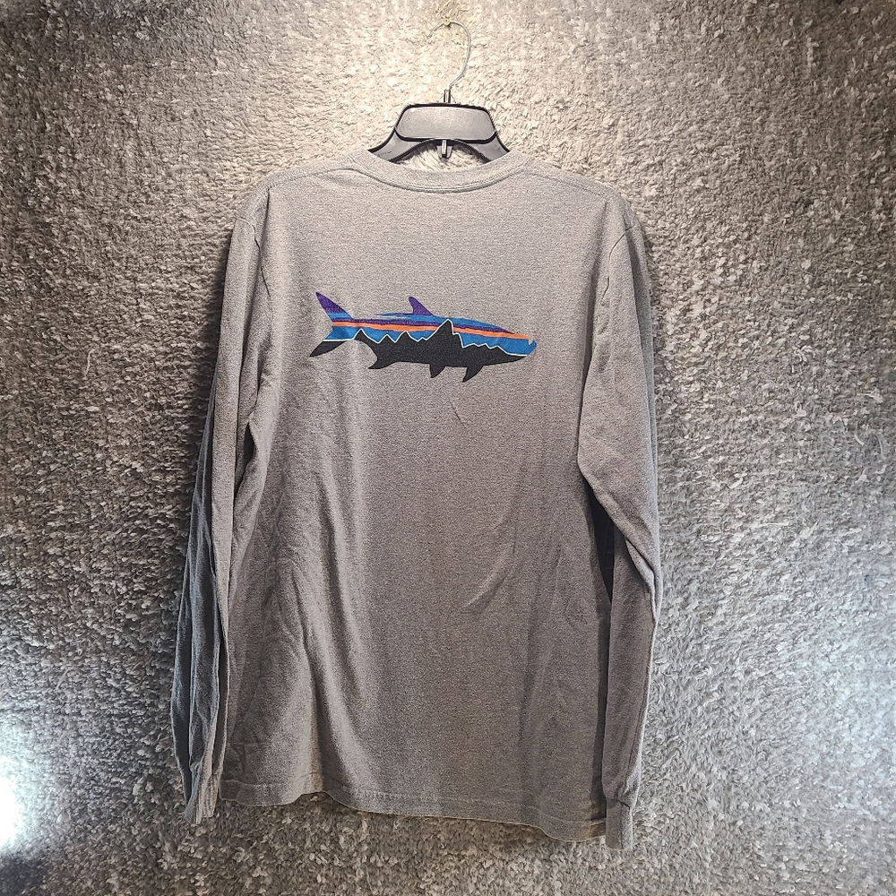 Patagonia Men Small Long Sleeve Shirt Logo Responsibili-Tee Gray‎ Cotton Blend